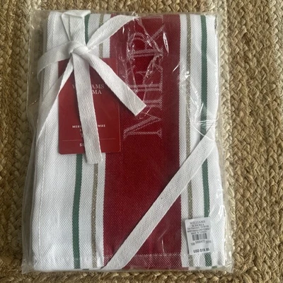 Williams Sonoma Feliz Navidad Jacquard Toallas de Cocina Rojo Verde Juego de 2 Nuevas con Etiquetas Foto 1 de 4