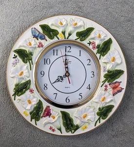 KK 3D Magnolia Ceramic Wall Clock - Battery operated - Picture 1 of 5