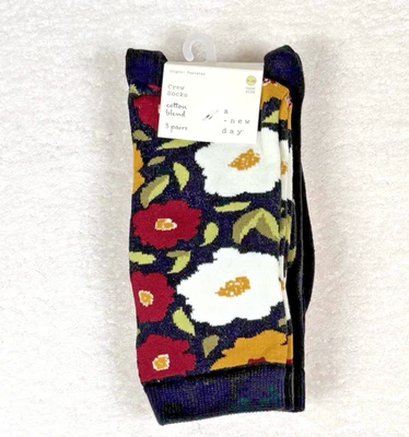 A New Day Mujer 3 Pares Algodón Crew Calcetines Floral Multicolor Talla 4-10 Nuevo Con Etiquetas Foto 1 de 4