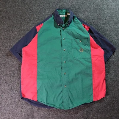 VTG 90s BUGLE BOY COLOR BLOCK BUTTON UP BLUE GREEN RED SHIRT LARGE - Image 1 of 4
