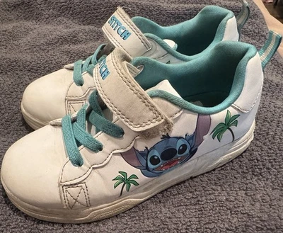 Disney Stitch Girls Low Top Sneakers Big Kids White Blue Hook & Loop Youth Sz 13 - Image 1 of 4