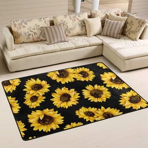 Sunflowers Area Rug 36"x24" Black Carpet Floor Mat Bedroom Living Room - Picture 1 of 7