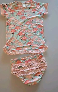 Ruffle Butts Long Sleeve One Piece Rash Guard Swimsuit Fab Flamingo Size 8 - Picture 1 of 7