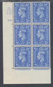 Great Britain Sc 239 MLH. 1937 2½p KGVI, S/46 Cylinder Block of 6, VF - Picture 1 of 1
