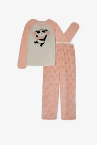 Wonder Nation Girls Peach Graphic Panda Bear Long Sleeve Pajama 2 Pc Set - Picture 1 of 12