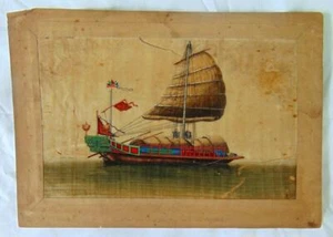 Exceedingly Rare 1800's Chinese Pirate Ship Painting  - Picture 1 of 1