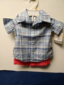 Carters Boys 2 Piece Short Set Blue Shirt Orange Shorts Size 12 Months (602) - Picture 1 of 10