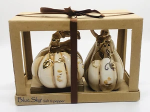 Blue Sky Clayworks Pumpkin Gourd Salt Pepper Shakers Elegant Thanksgiving Set - Picture 1 of 12