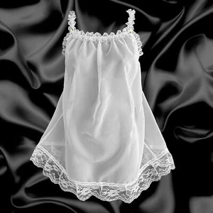 White Sheer Soft Nylon Sissy Baby Doll Ruffles Frills Lace Bows Nighty Lingerie - Picture 1 of 6