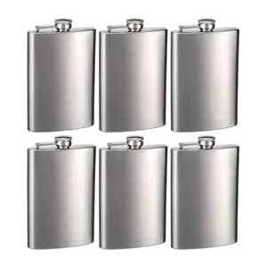 Top Shelf Flasks Stainless Steel Hip Flasks, 8oz, Set of 6 Flasks - Picture 1 of 3