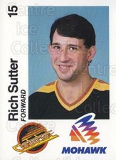 1988-89 Vancouver Canucks Mohawk #22 Rich Sutter