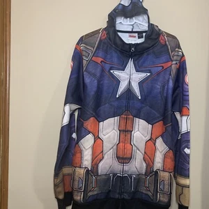 Mens Marvel Avengers Captain America Hooded Mask Jacket L Super Hero Sweatshirt - Picture 1 of 6