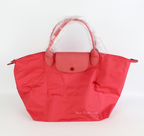 Borsa tote nuova con etichette Longchamp Medium Le Pliage Club finitura pelle POMEGRANTE prezzo al dettaglio $155