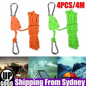 4X 4M Camping Ratchet Pulley Tent Guide Rope Adjustable Guy Line Tensioner Tie - Picture 1 of 14