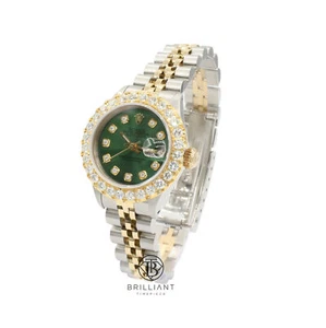 Rolex Datejust 26mm Green Diamond Dial Two Tone Jubilee Bracelet 1.50 CT - Picture 1 of 6