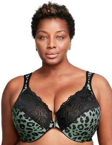 Glamorise WonderWire Black Green Animal Print Front-Closure Bra UK 34C - Picture 1 of 5