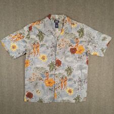 G H Bass Hawaiian Hula Girls Silk Shirt Mens Medium Short Sleeve Button Front