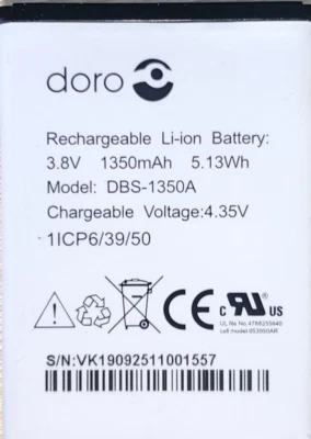 Doro OEM 1350mAh DBS-1350A Replacement Battery for Doro 7050 Consumer Cellular - Image 1 of 3
