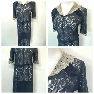 Abito antico lingerie in pizzo blu? Taglia S See Through Victorian Doily Trim DS6 - Foto 1 di 12