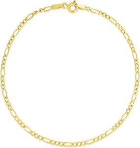 Floreo 14k Yellow Gold 2mm Solid Figaro Chain Bracelet or Anklet - Picture 1 of 10