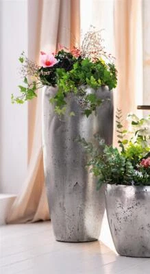 Übertopf "Edeloptik" hoch im Antik Look silber Ø 40x80, Blumen Pflanz Topf Kübel - Bild 1 von 4