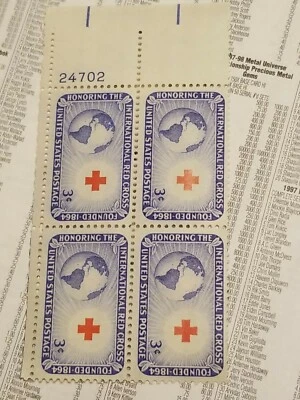 🇺🇸💎🔥📈 U.S.A. 1964 STAMPS RED CROSS Plate Block of 6,Sc,VF MNH** 💰 ⚡️ - Image 1 of 3