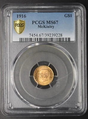 Dólar de oro McKinley 1916 graduación profesional MS67 etiqueta de escudo - COINGIANTS - Foto 1 de 2