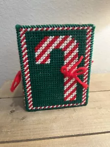 VTG Plastic Canvas Needlepoint Tissue Box Cover Green W/ Candy Canes Christmas - Picture 1 of 5