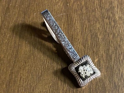 Vintage Hickok Silver tone Thermoset Lucite Confetti Black Silver Tie Clip 2' - Image 1 of 2