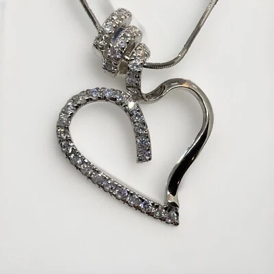 Collana In Maglia Semi rigida E Ciondolo Charm Cuore Argento Diamanti - Immagine 1 di 3