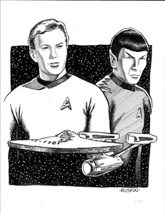 Star Trek TOS Capt Kirk Spock Enterprise by Kurt Ruskin Original Art Kurtmudgeon - Picture 1 of 6