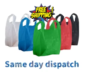VEST CARRIER SHOPPING BAGS STRONG PLASTIC I Blue, White, Red, Green and Black - Picture 1 of 14