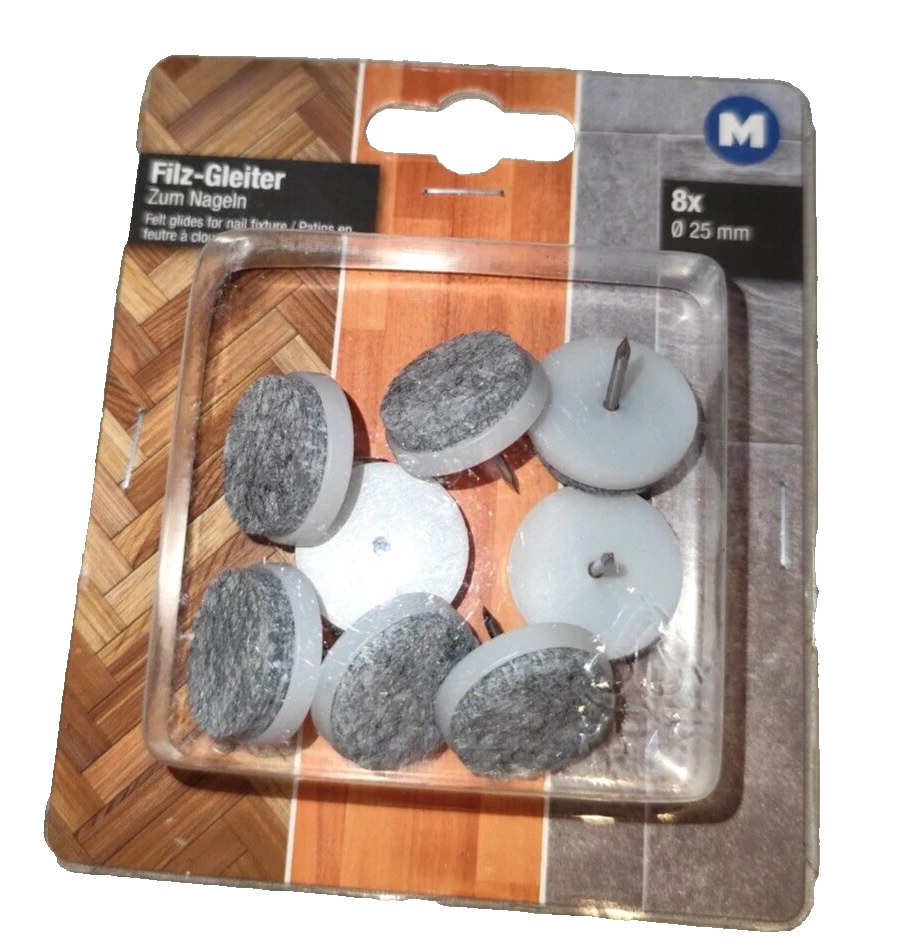 Gleiter Filz-Gleiter Ø 25 mm Mit Nagel  weiß  8 Stück Anti Kratz Untersetzter - Bild 1 von 1