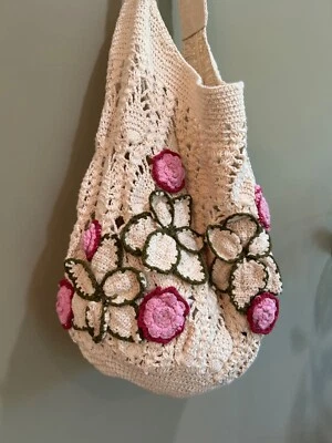 Bolso hobo free people flor ganchillo nuevo sin etiquetas rosa marfil Foto 1 de 4