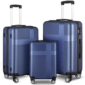 Luggage Set 3 Piece 20"24"28" Hardshell Suitcase w/ TSA Spinner Wheels Dark Blue - Picture 1 of 13