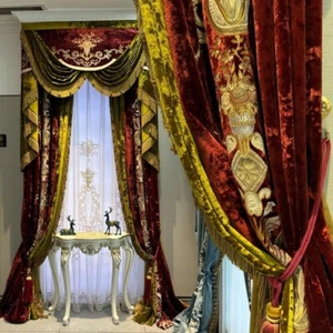 Custom living room embroidery red velvet cloth valance curtain tulle drape C2059 - Picture 1 of 12