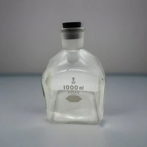 Kimble Kimax square glass volumetric Flask 1000ml Chemistry Lab Glass - Vintage - Picture 1 of 1