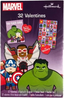 Marvel Avengers 32 Valentines With Sticker Sheet And Teacher Card - Image 1 of 3