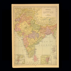 Antique INDIA Map Wall Art Bombay Madras Calcutta Ceylon Vintage ca 1939 - Picture 1 of 8