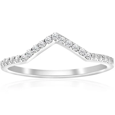 1/4ct Diamond Curved V Shape Wedding Ring Womens Stackable Wedding Band 10k Gold - Imagem 1 de 4