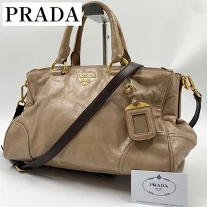 PRADA Vitello Shine Beige Leather 2WAY Shoulder Handbag Gold Hardware USED 1014D - Bild 1 von 10