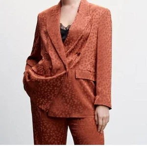 NWT Mango Career Satin Printed Burnt Orange Maximalism Blazer Elegant 3XL $139 - Picture 1 of 8