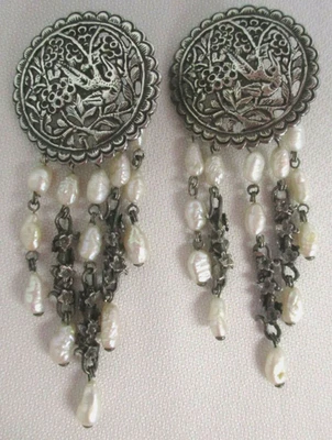 PENDIENTES COLGANTES STEPHEN DWECK PERLAS DE LEY ~ PÁJARO VOLADOR ~ FIRMADOS 1988 Foto 1 de 4