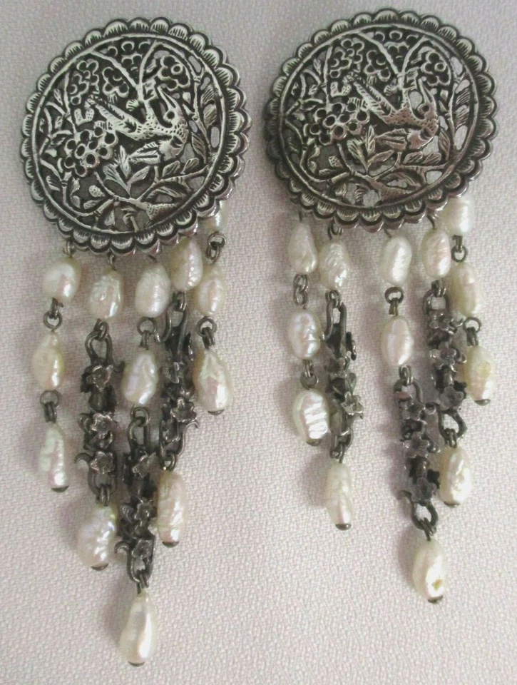 PENDIENTES COLGANTES STEPHEN DWECK PERLAS DE LEY ~ PÁJARO VOLADOR ~ FIRMADOS 1988 Foto 1 de 4