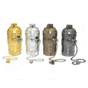 1x E27 Lampenfassung Mit Pull-chain Schalter Lampensockel Leuchtmittel Fassung - Picture 1 of 15