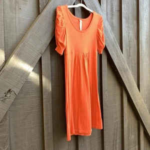 Vestido Tío Frank Mujer Pequeño Naranja Manga Abullonada Tejido Cuello Redondo Cintura Imperio - Imagen 1 de 14