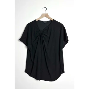 UNIVERSAL STANDARD Mackaya Luxe Twill Knot Top Black Short Sleeve Small 14-16 - Picture 1 of 7