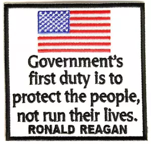DOVERE GOVERNATIVO PROTEGGERE LE PERSONE NON CORRERE VITE RONALD REAGAN CITAZIONE PATCH GIPPER - Foto 1 di 1