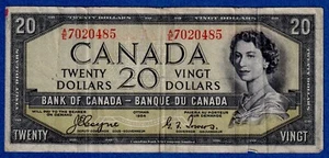 CANADA $20 (1954) BC-33a / P-70a  Circulated DEVIL'S FACE 👿 ** A/E 7020485 ** - Picture 1 of 3