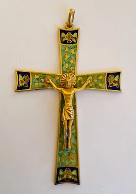 UNICA CROCE ANTICA "MASRIERA & CARRERAS" ARGENTO STERLING E SMALTATA IN SCATOLA  - Immagine 1 di 4